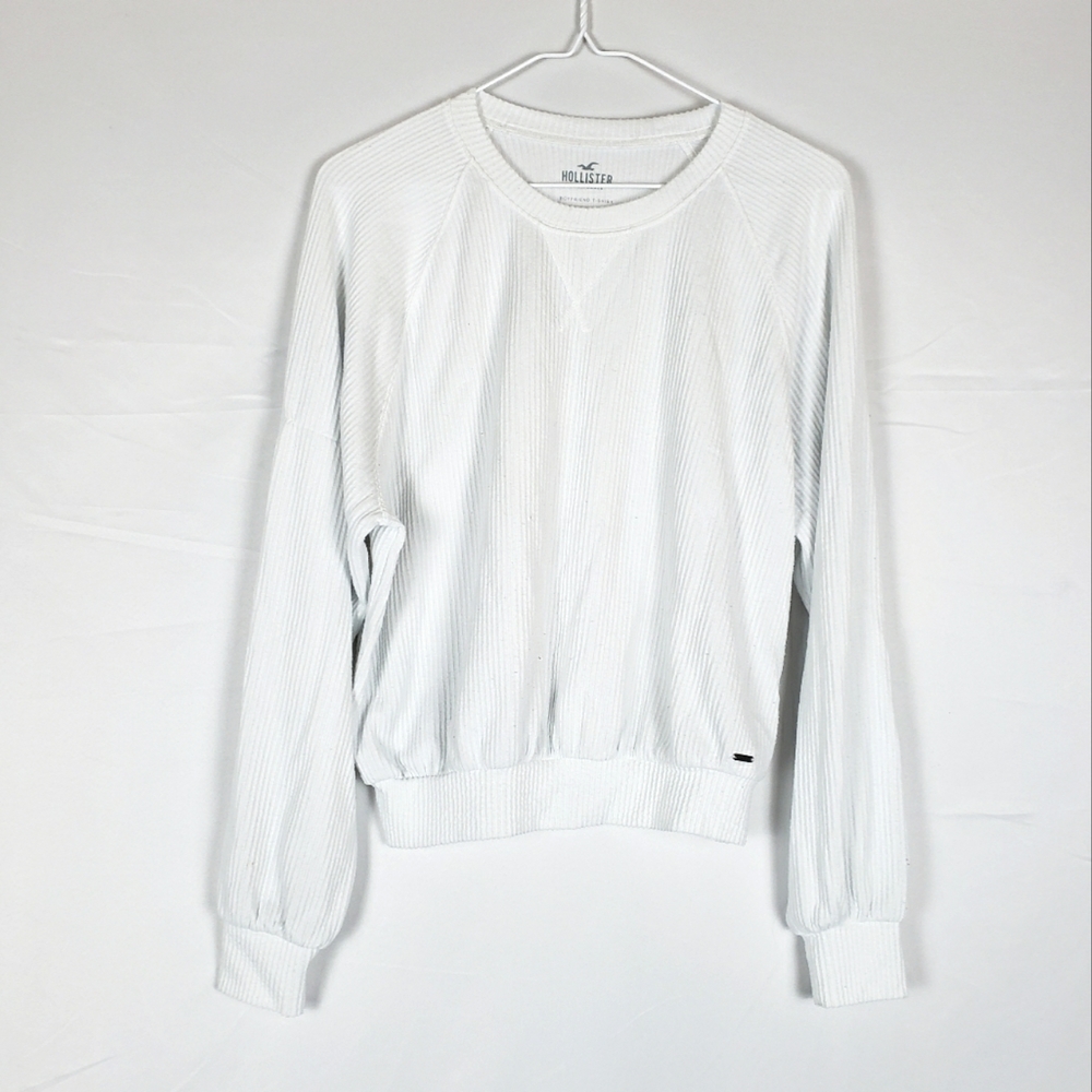 Hollister Boyfriend Tshirt White Ribbed Long Sleeve Size M